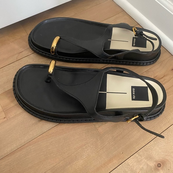 Dolce Vita Black and Gold Sandals - Picture 4 of 6